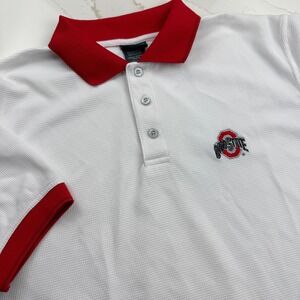 ProEdge‎ Ohio State Buckeyes Polo Shirt Mens Large White Red Collar Embroidered